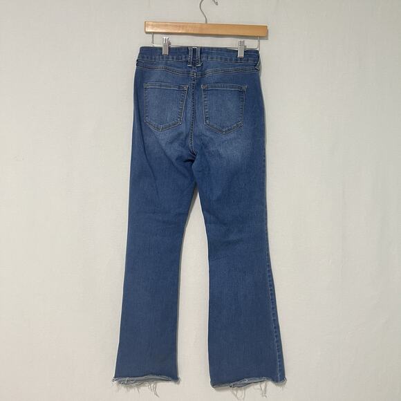 Sincerely Jules High Rise Flare Women 7/28 Raw Hem Retro Patch Pockets Stretch - Picture 5 of 11